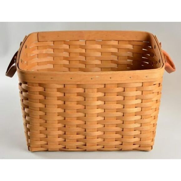 LONGABERGER 2002 Newspaper Basket, Plastic Liner Protector, Leather Handles EUC - Picture 1 of 15